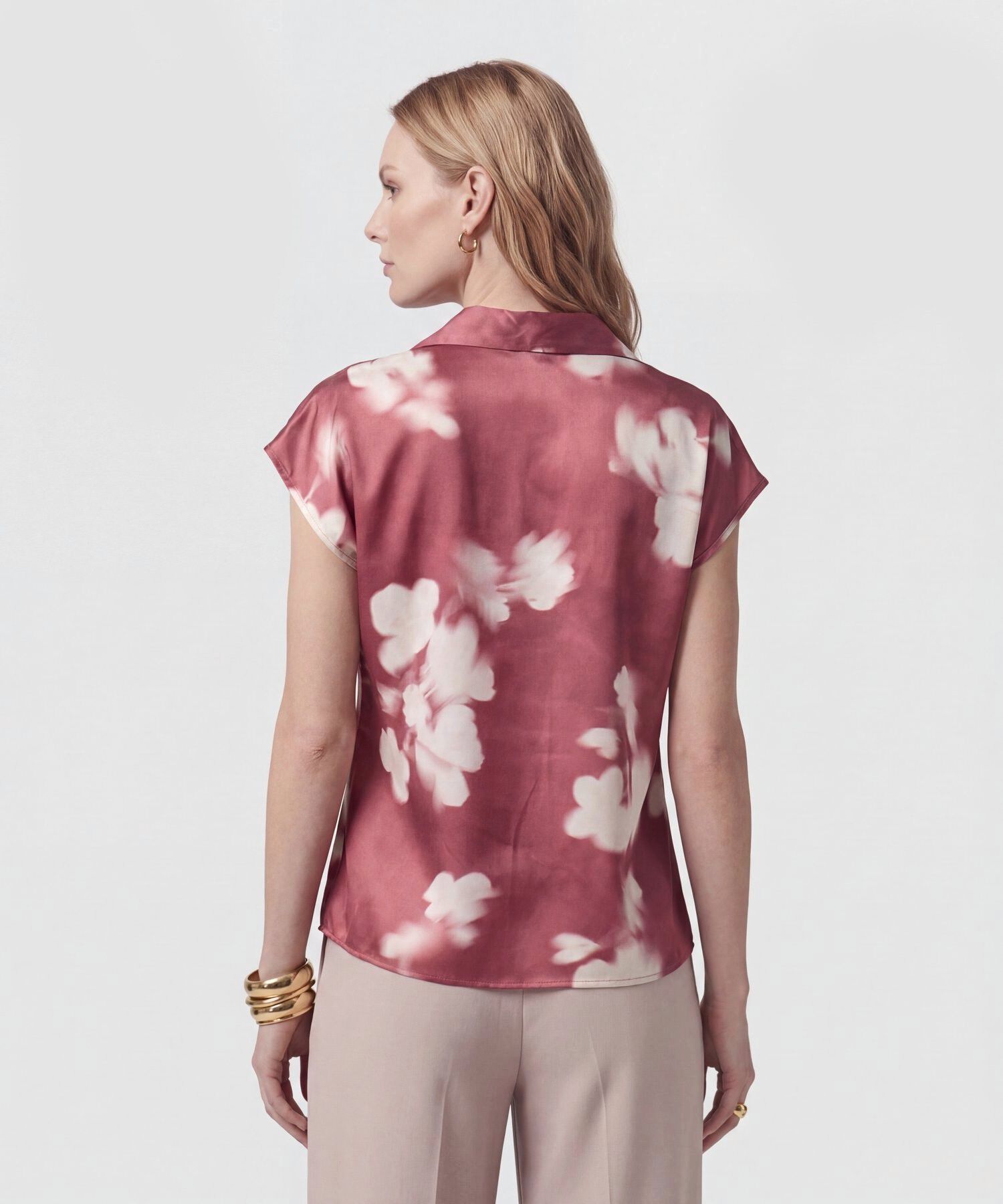 Blusa Estampada De Manga Casquillo Mujer