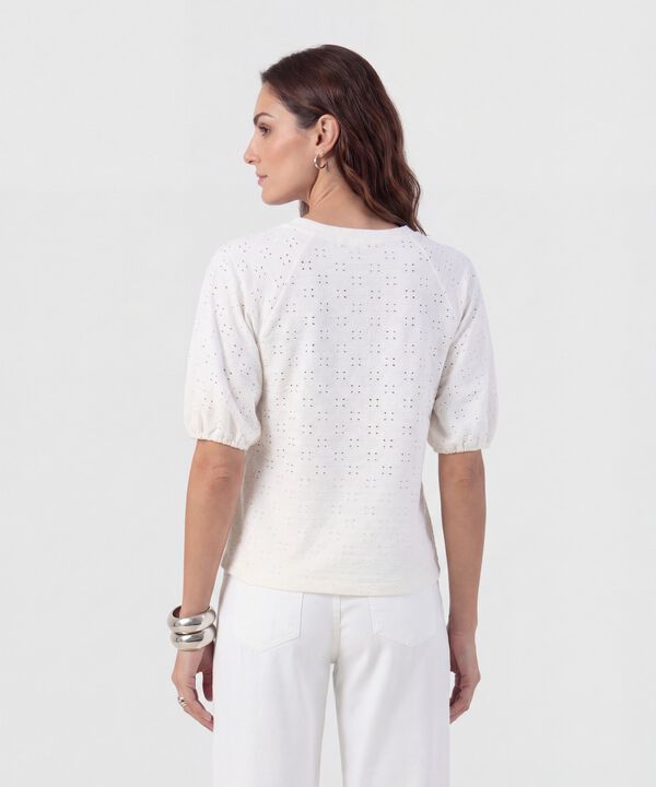 Camiseta Manga Globo Con Ojalillo Para Mujer