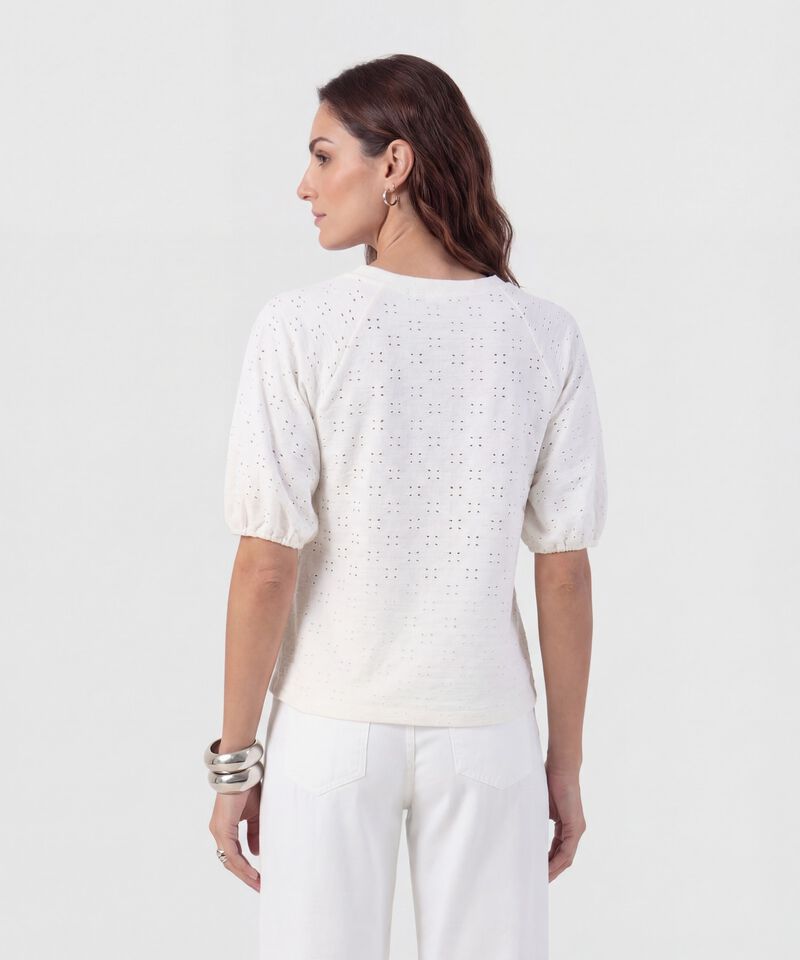 Camiseta Manga Globo Con Ojalillo Para Mujer