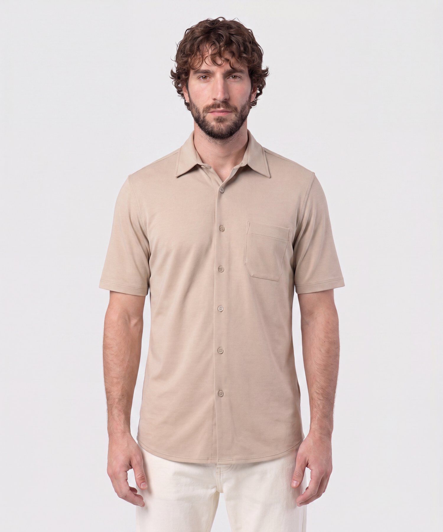 Camisa Manga Corta Con Bolsillo Para Hombre