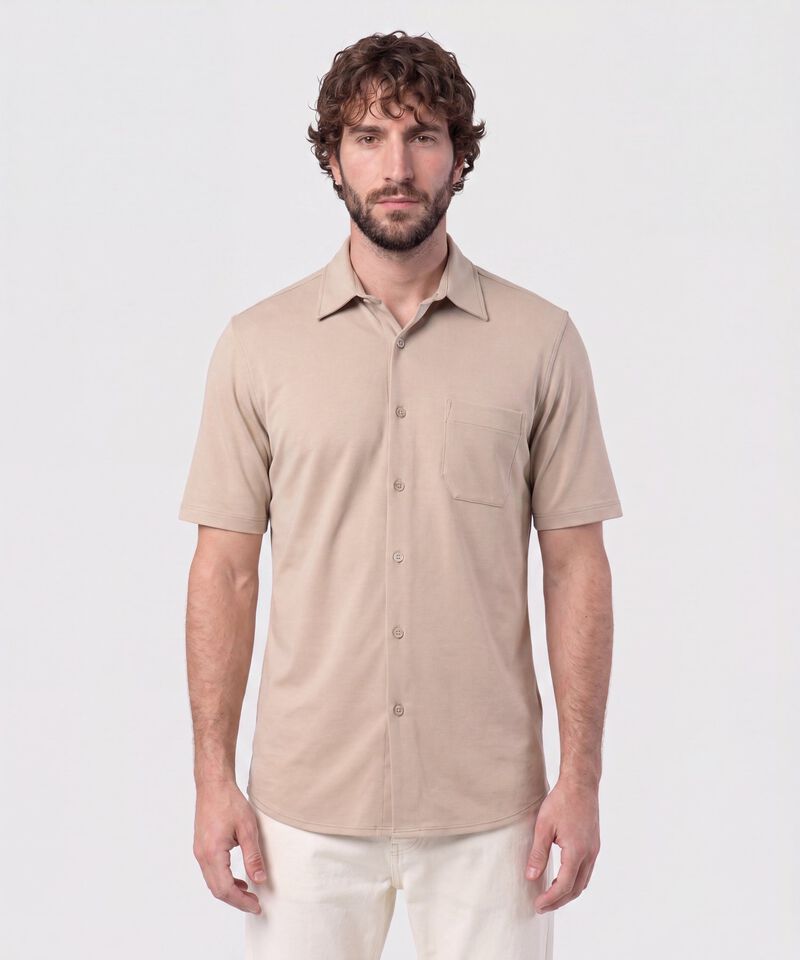 Camisa Manga Corta Con Bolsillo Para Hombre