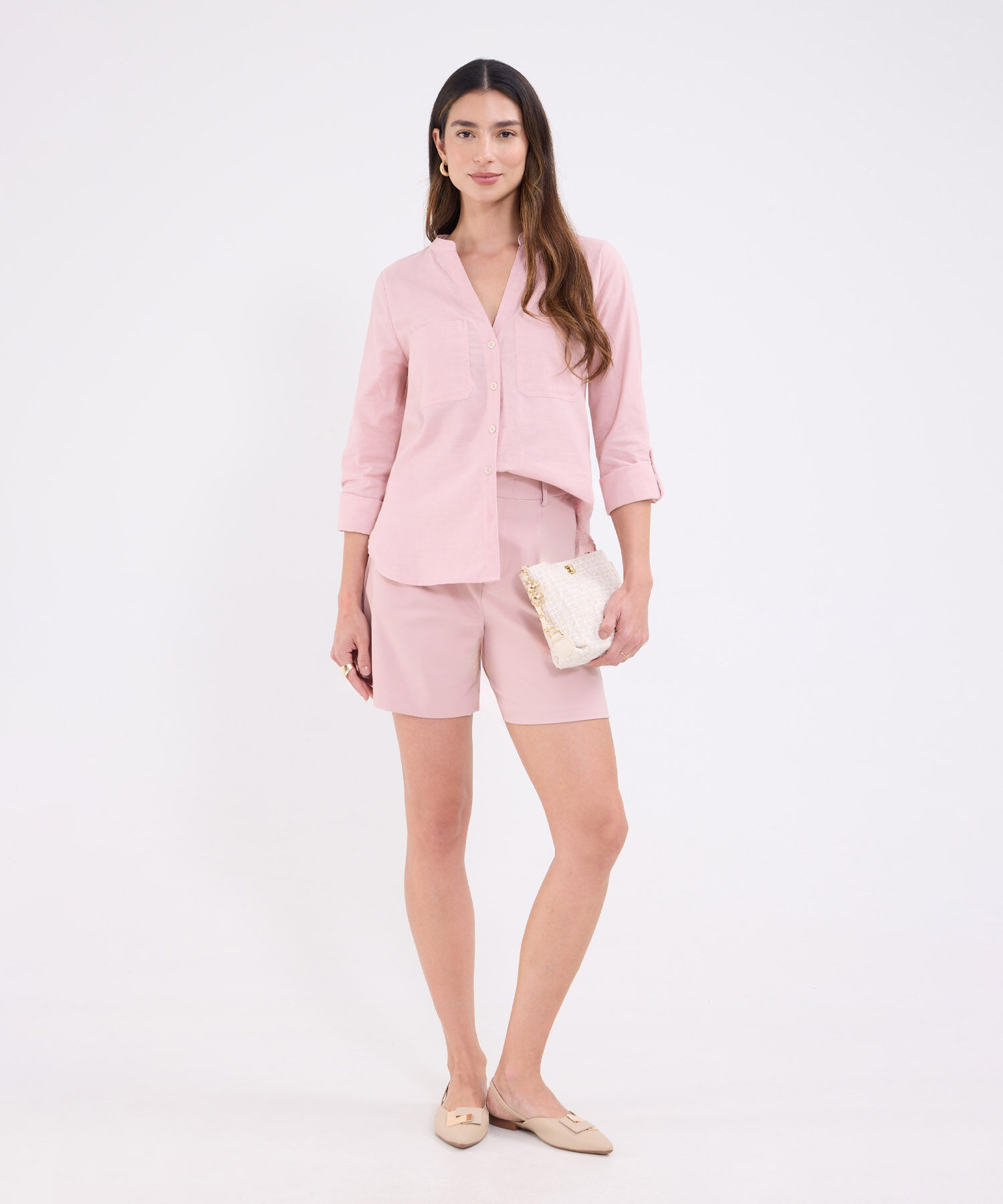 Blusa manga larga unicolor para mujer