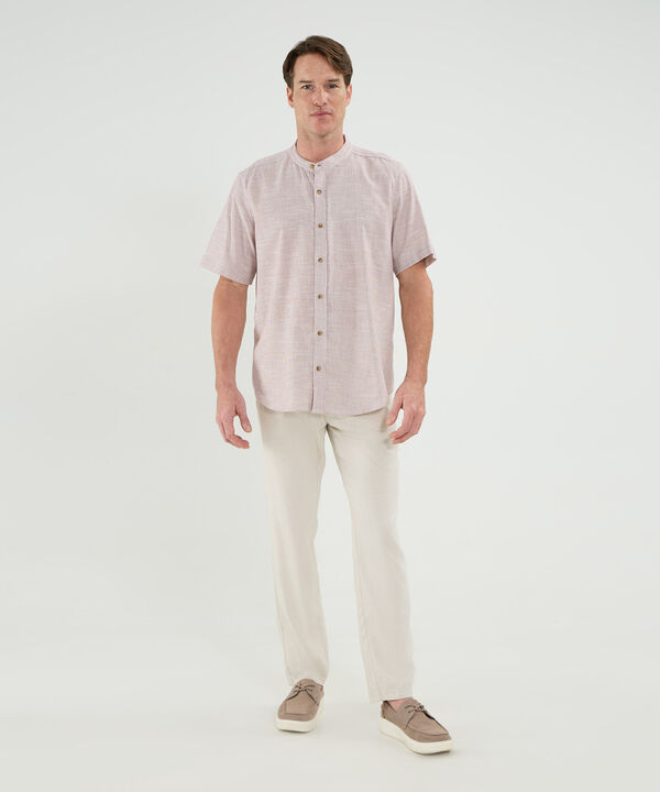 Camisa Manga Corta Cuello Neru Lino Para Hombre