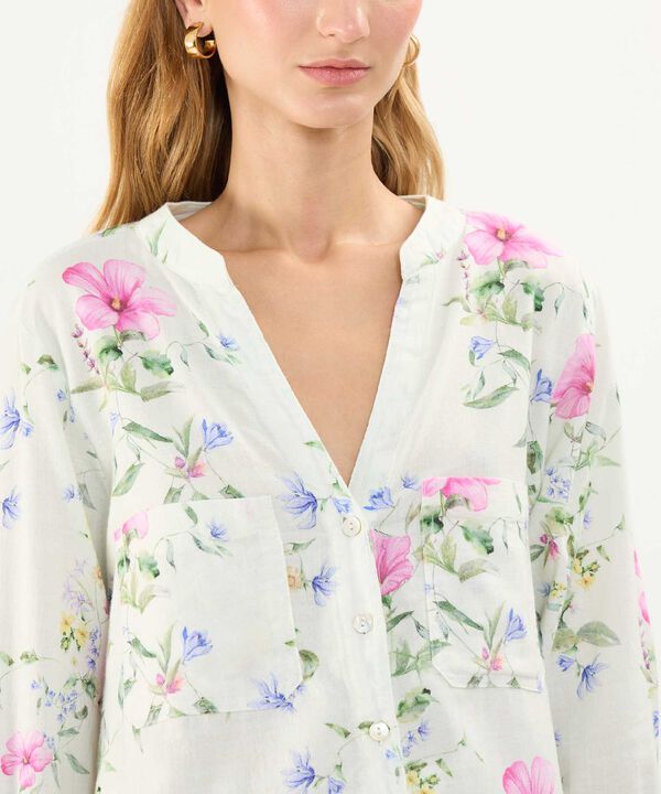 Blusa Estampada en Efecto Lino