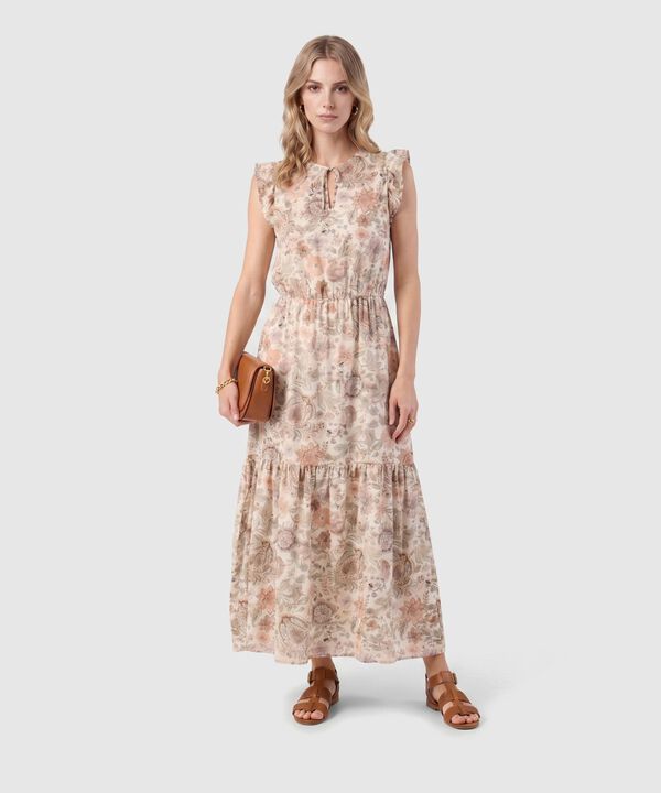 Vestido Largo Estampado Con Volantes Para Mujer image number null