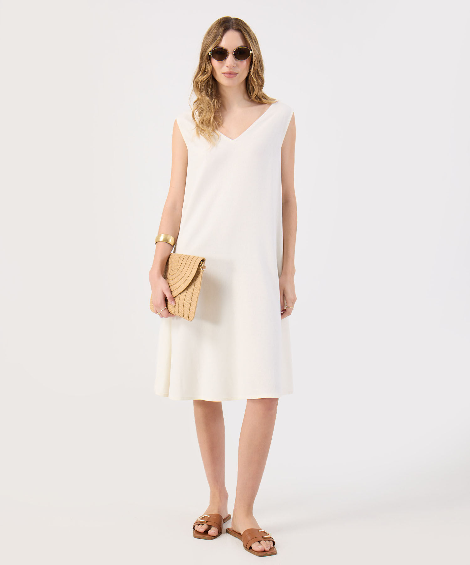 Vestido Corto Liso Mujer Escote V Sin Mangas