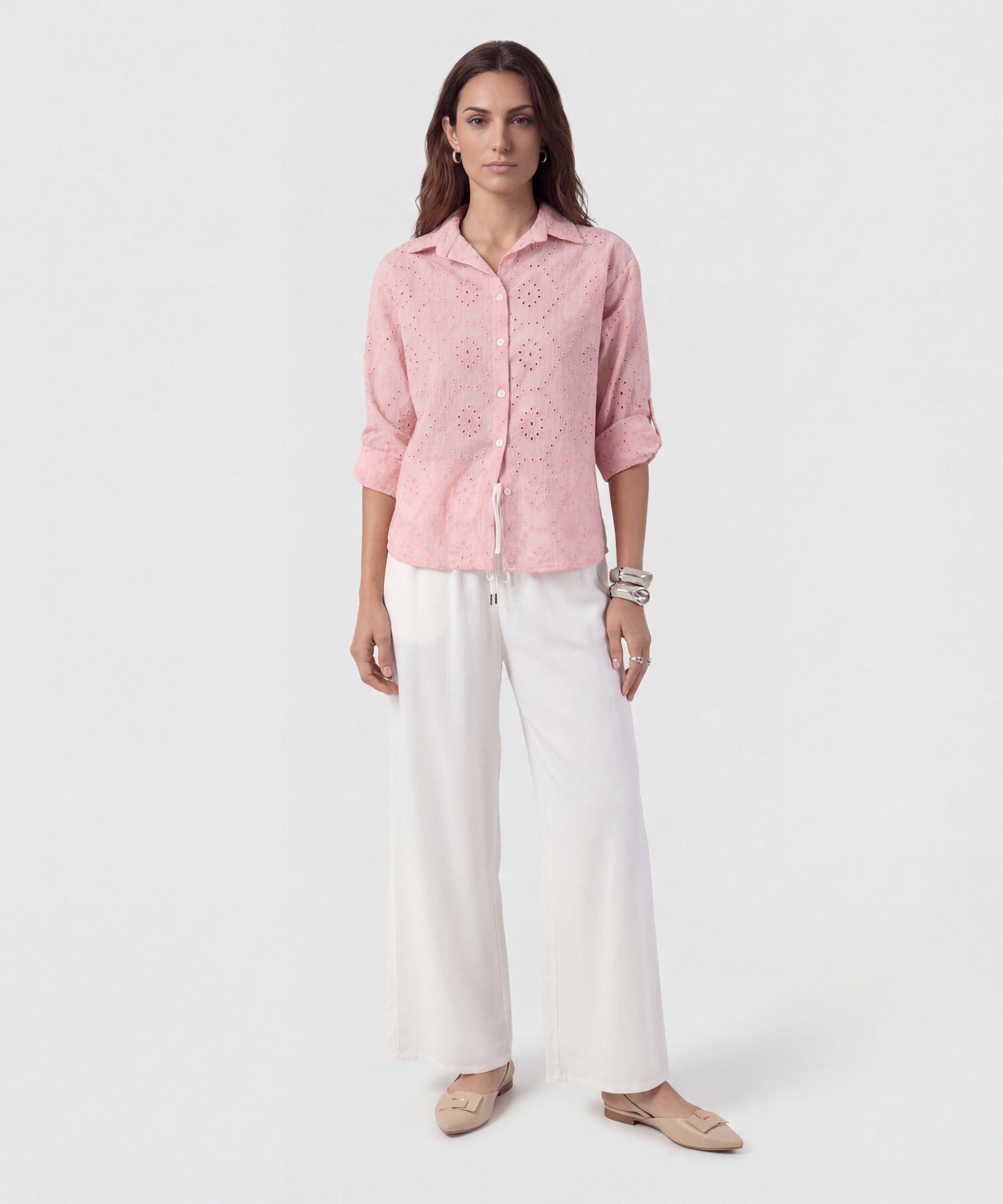 Camisa En Broderie Con Charretera Para Mujer