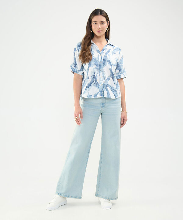 Camisa Estampada en Efecto Lino
