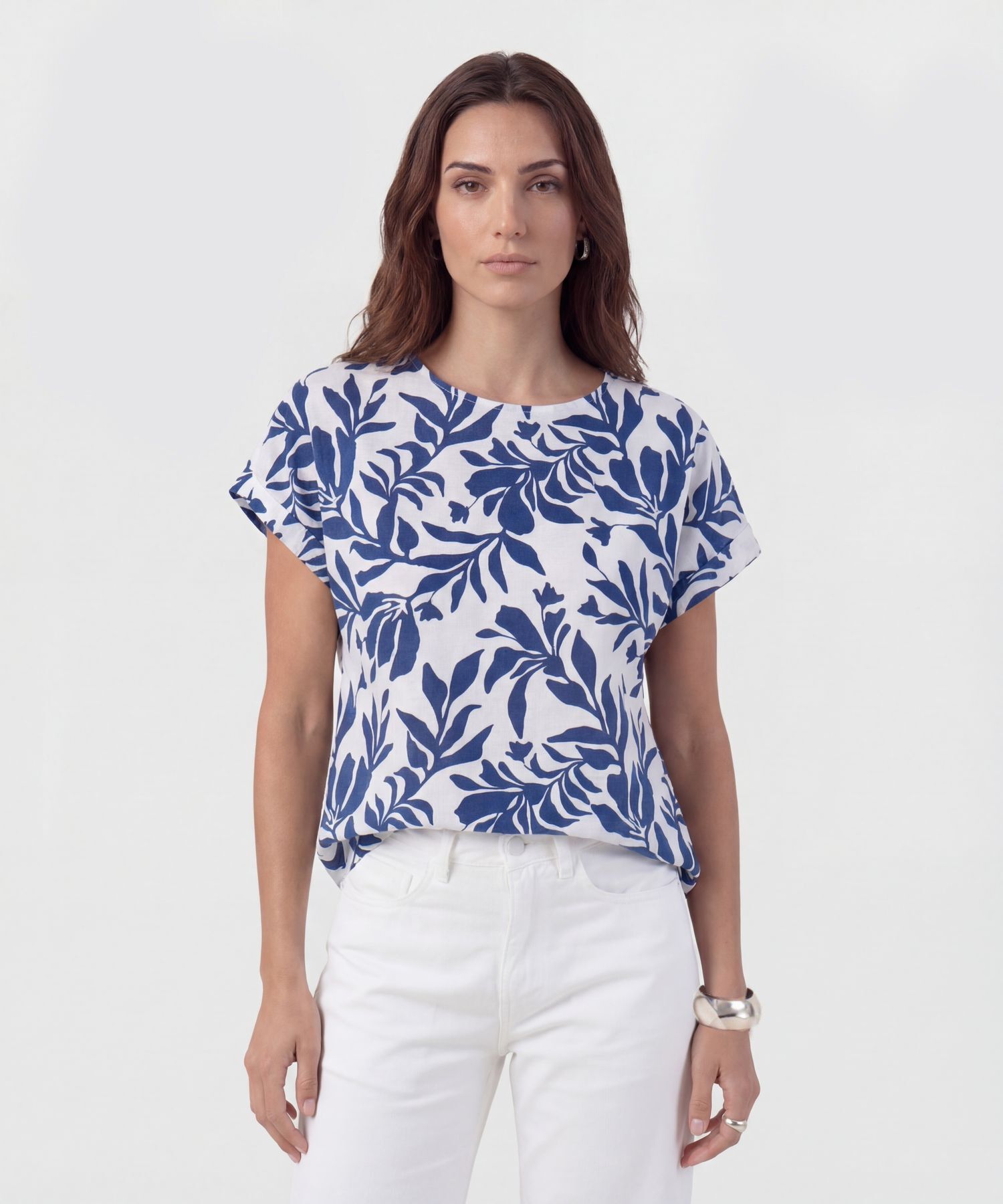 Blusa Estampada Con Cuello Redondo Para Mujer