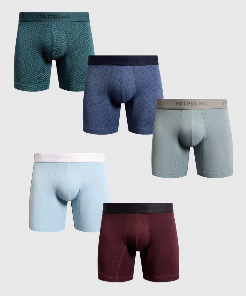Set x5 B&oacute;xers Largos Ergon&oacute;micos con Detalles para Hombre