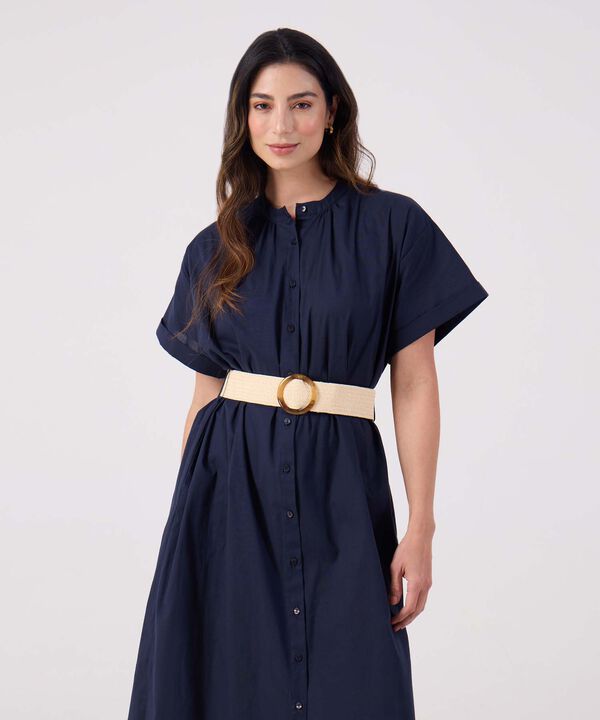 Vestido Unicolor Con Cinturon 