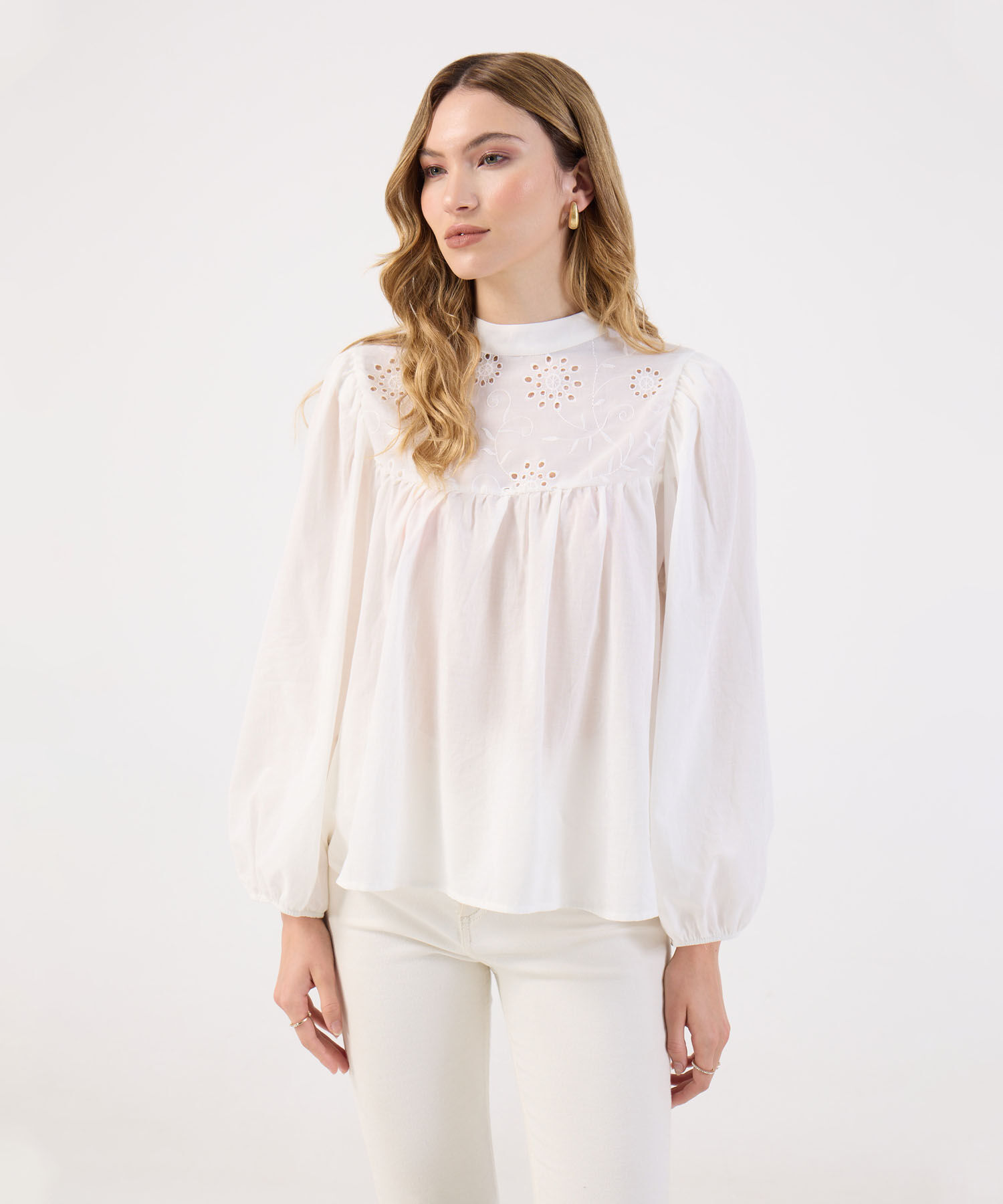Blusa Bordada Para Mujer Manga Larga Abullonada