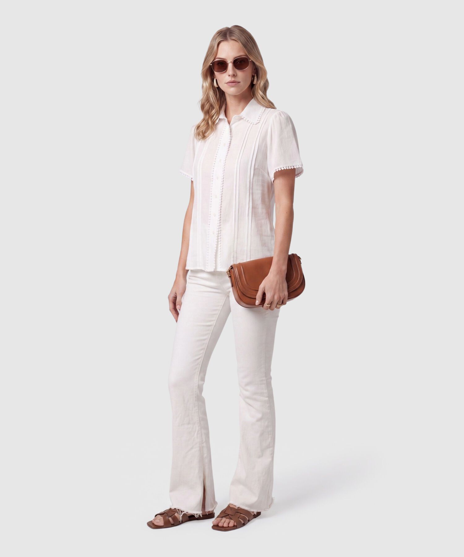 Camisa Manga Corta Con Detalle Mujer