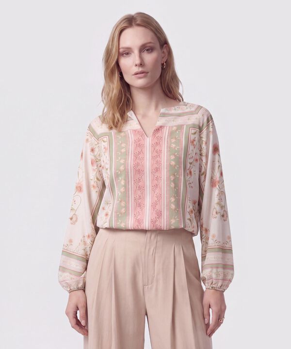 Blusa Con Cuello En V Y Manga Larga Mujer image number null