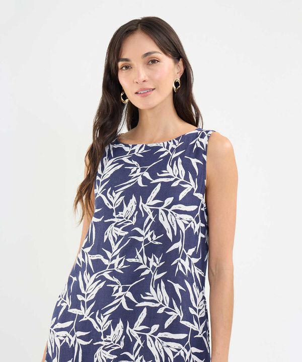 Vestido Estampado en Efecto Lino