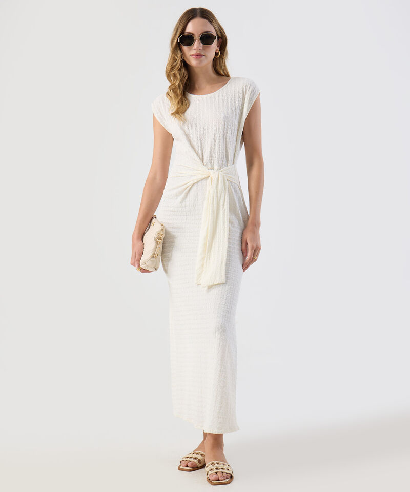 Vestido Para Mujer Midi Textura Nudo Frontal Elegante