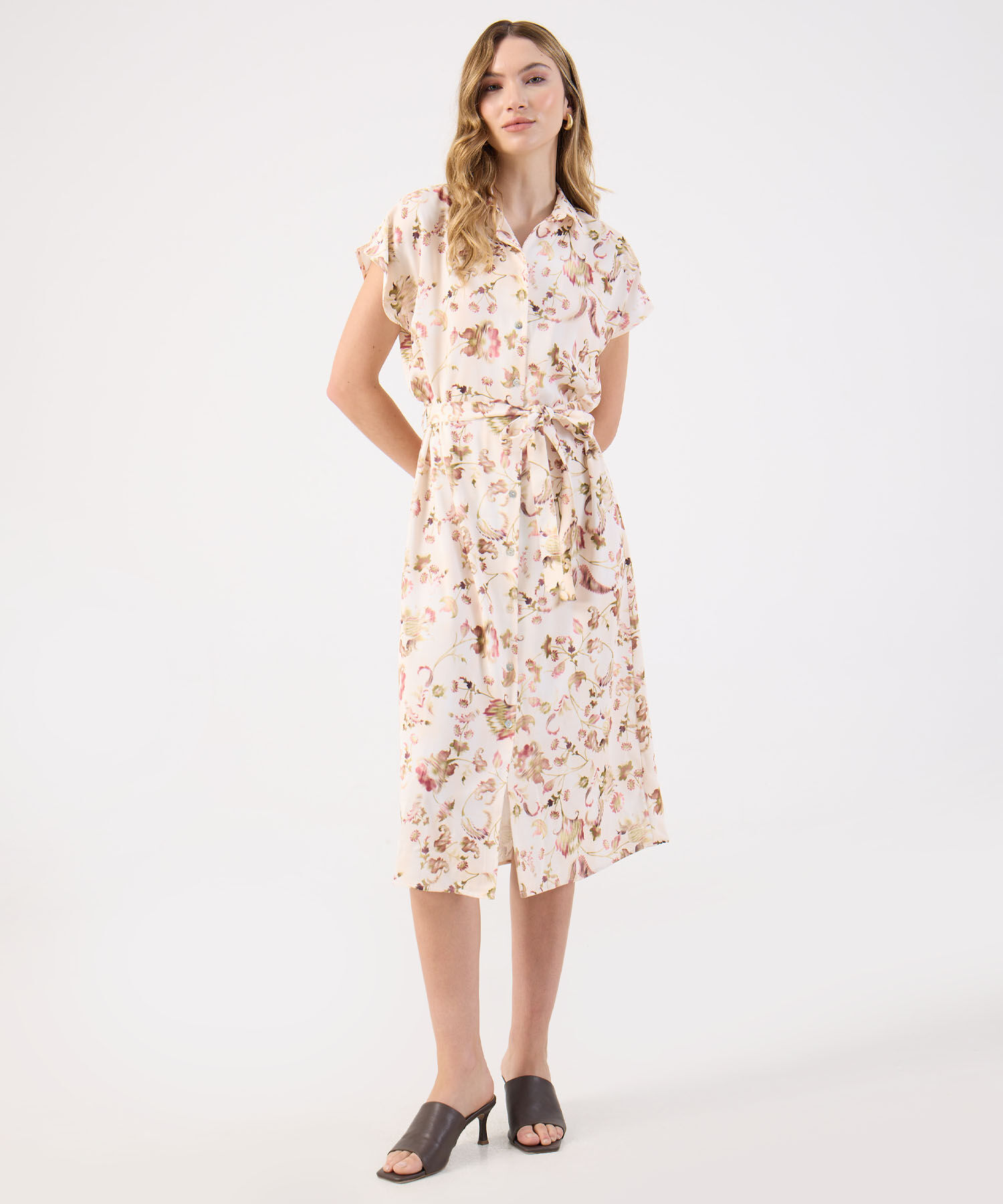 Vestido Camisero Estampado Mujer Con Cintur&oacute;n