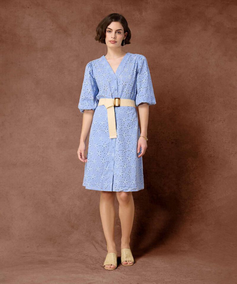 Vestido Camisero Perforado Con Cintur&oacute;n Para Mujer