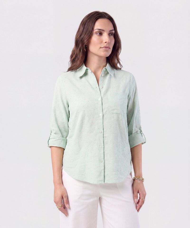 Camisa Texturizada con Manga Larga para Mujer