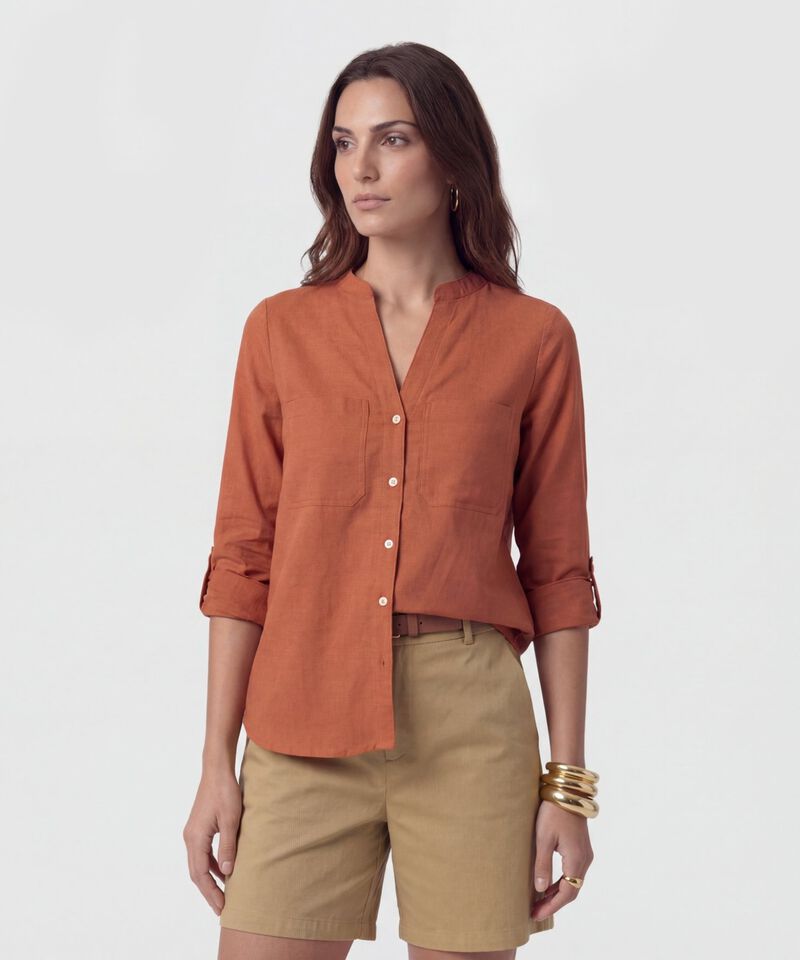 Blusa Fluida Con Bolsillos Frontales
