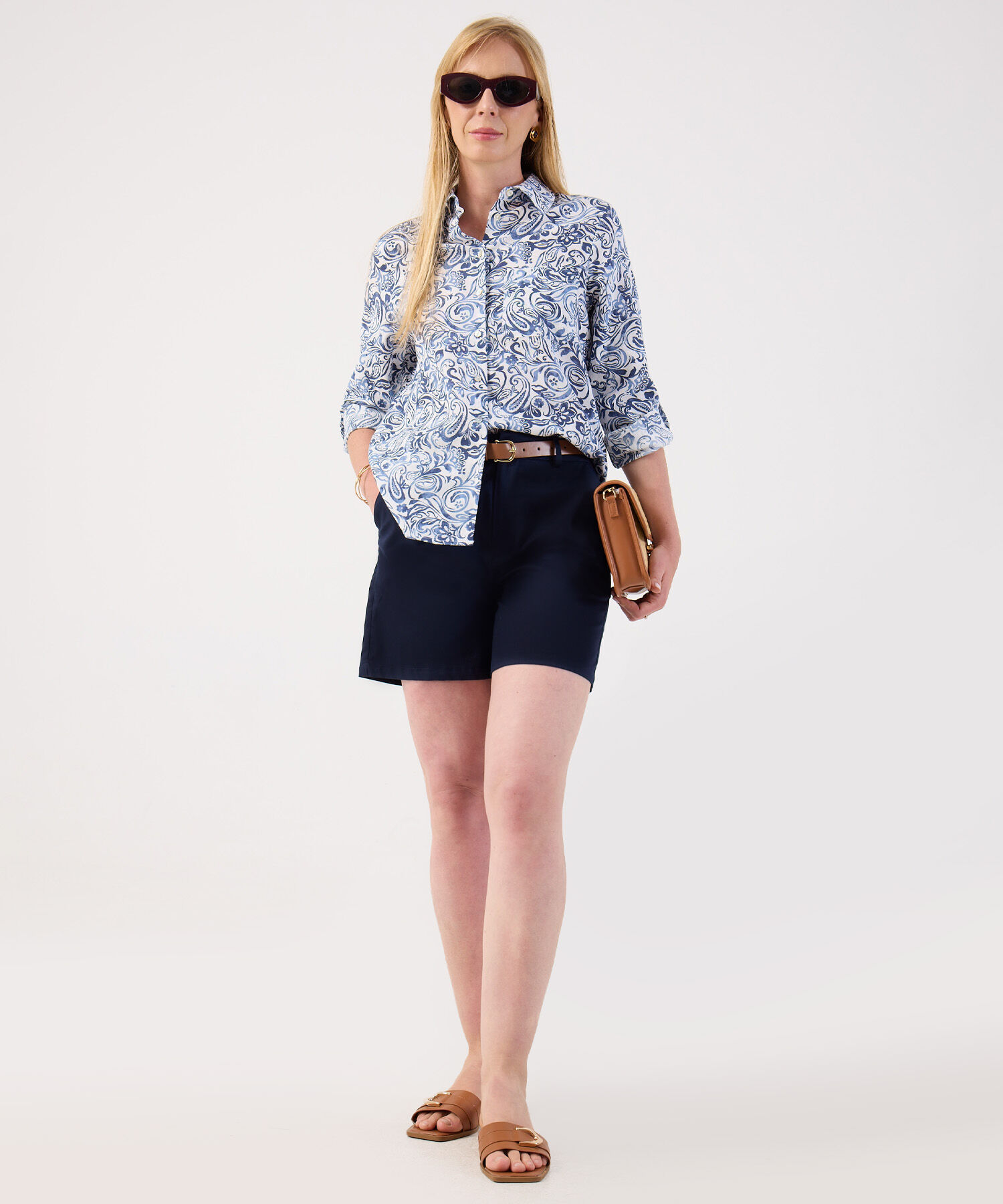 Camisa Estampado Paisley Azul y Blanco