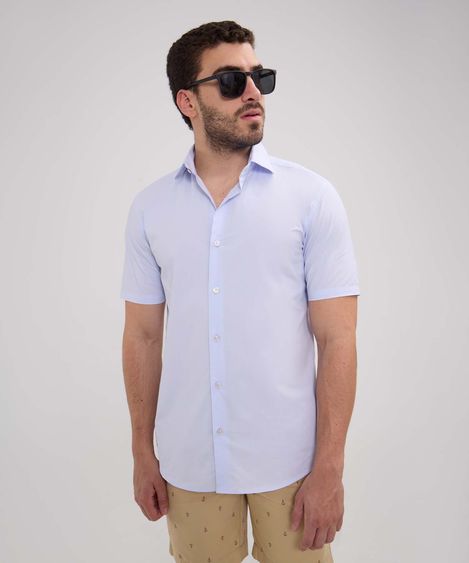 Camisa Manga Corta Unicolor Sin Bolsillo
