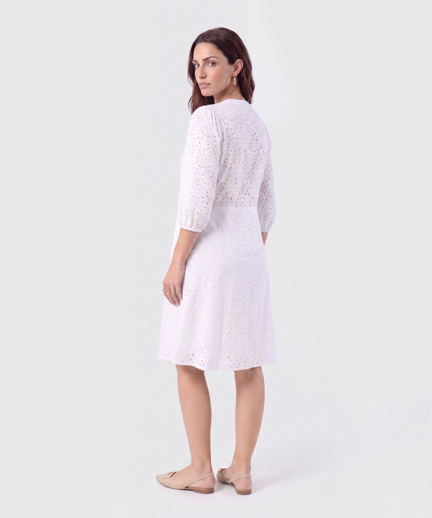 Vestido Corto Bordado Unicolor Para Mujer