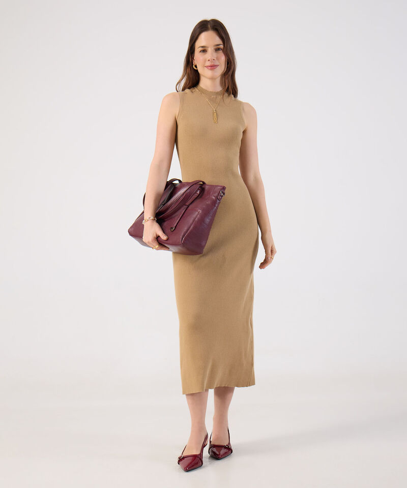 Vestido Para Mujer Midi Acanalado Sin Mangas B&aacute;sico