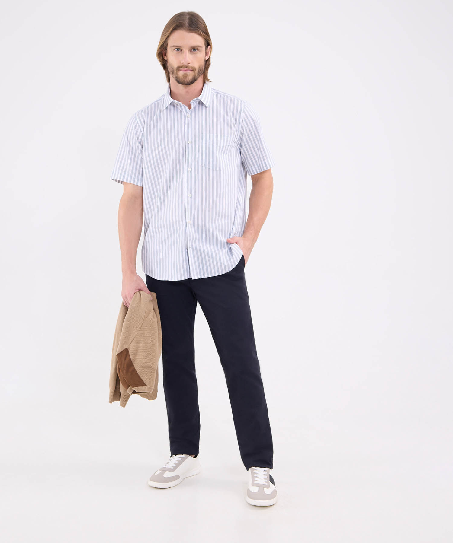Camisa manga corta prete&ntilde;ida fit regular para hombre