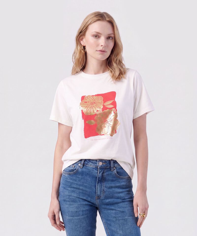 Camiseta B&aacute;sica Con Estampado Metalizado Para Mujer
