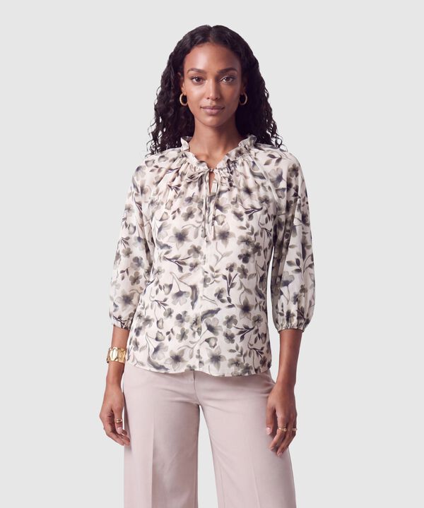 Blusa Con Estampado Y Escote En V Mujer image number null