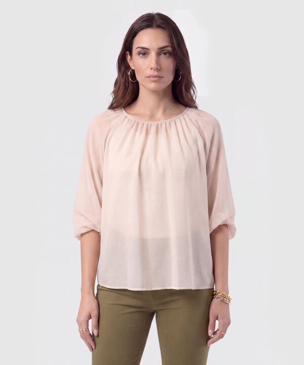 Blusa Cuello Recogido Transparente Mujer image number null