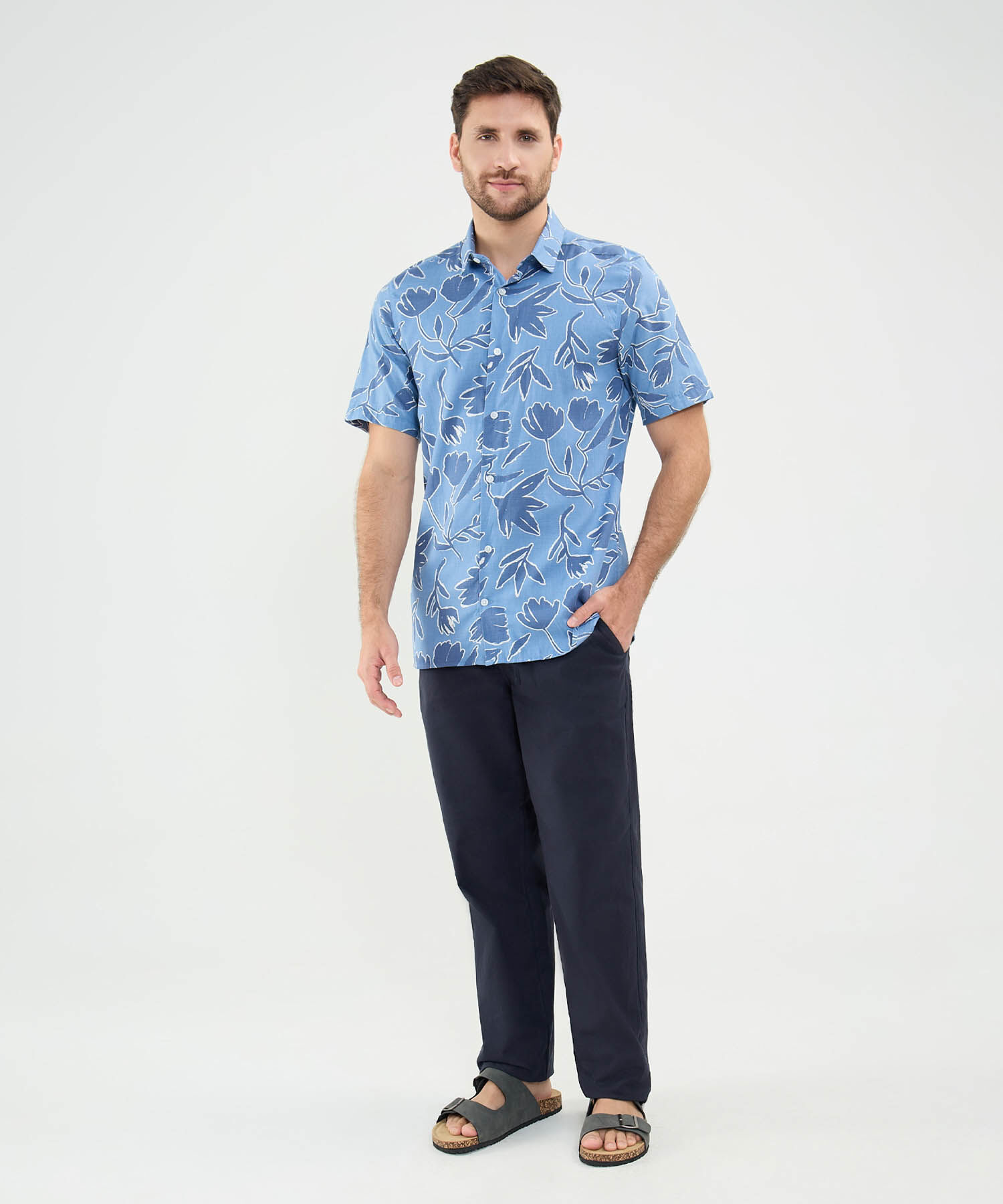 Camisa Estampada en Efecto Lino