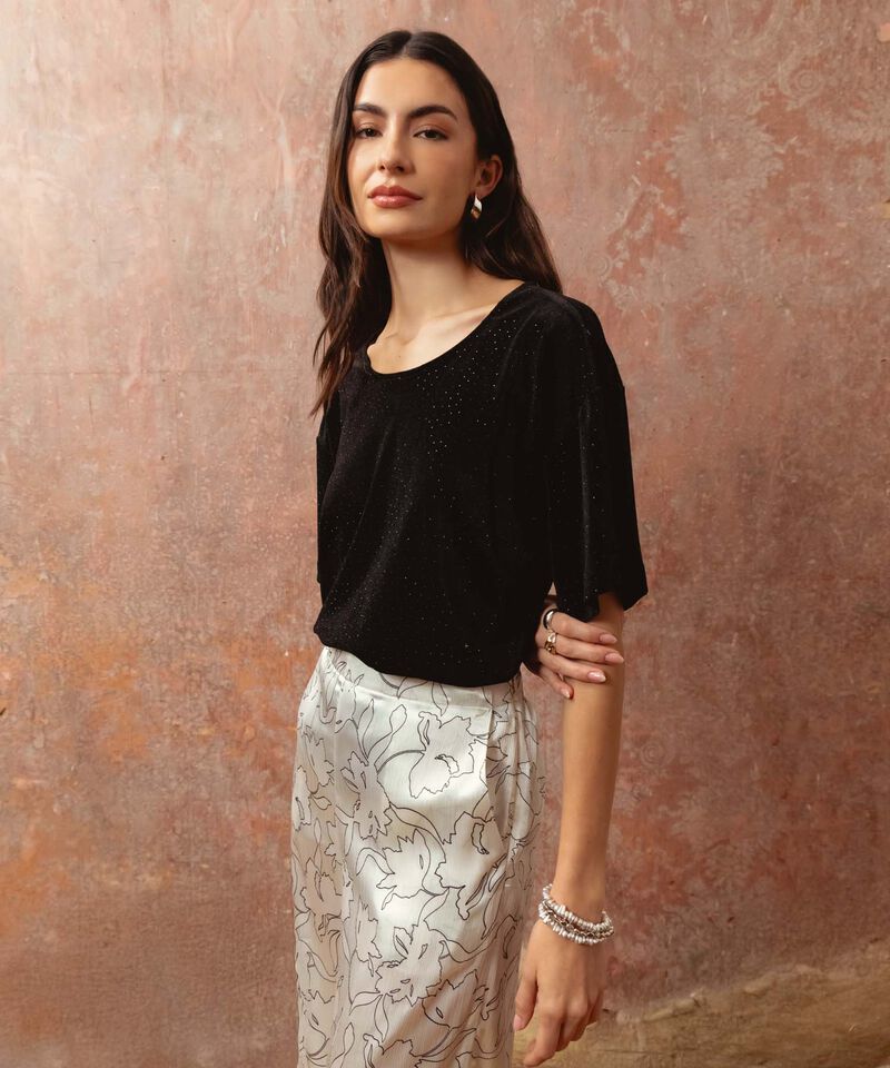 Blusa Para Mujer Con Brillos Suaves Escote Redondo