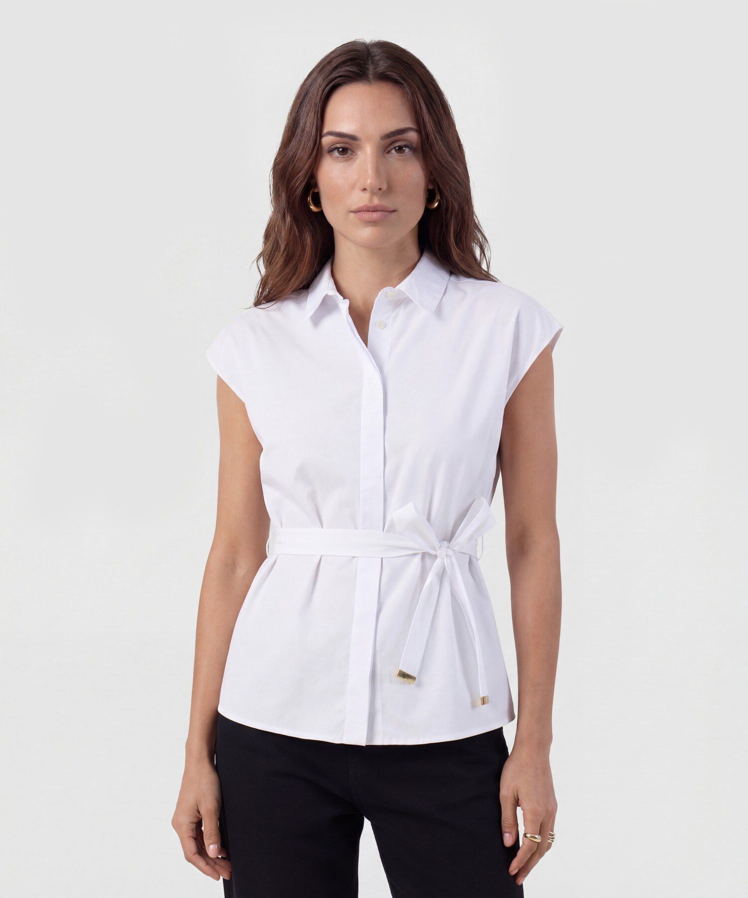 Camisa Minimalista Con Lazo Para Mujer