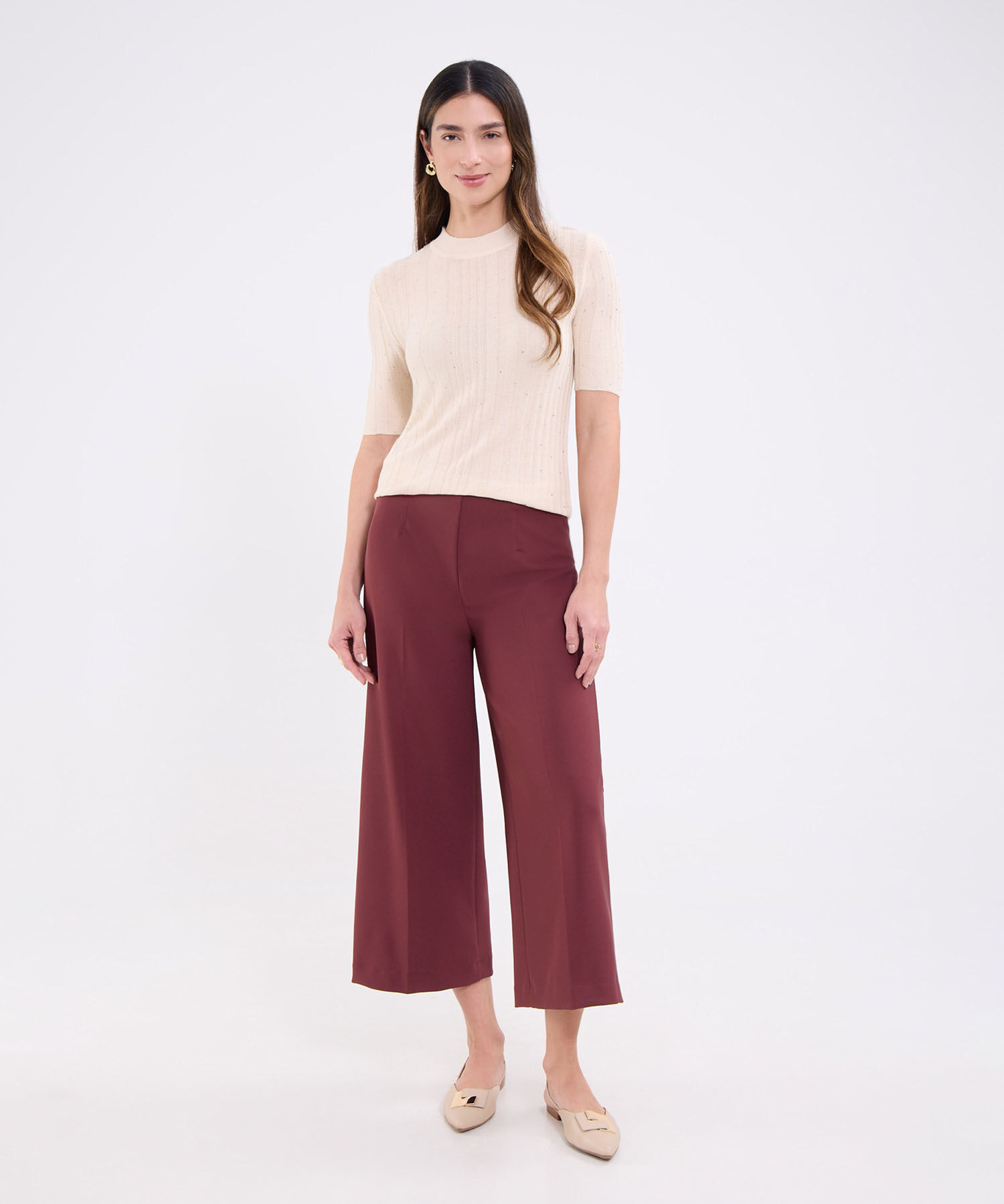 Pantalon culotte unicolor para mujer