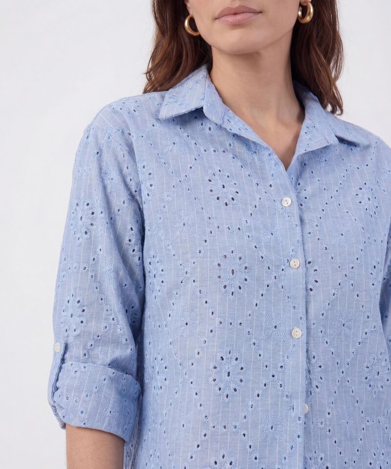 Camisa En Broderie Con Charretera Para Mujer