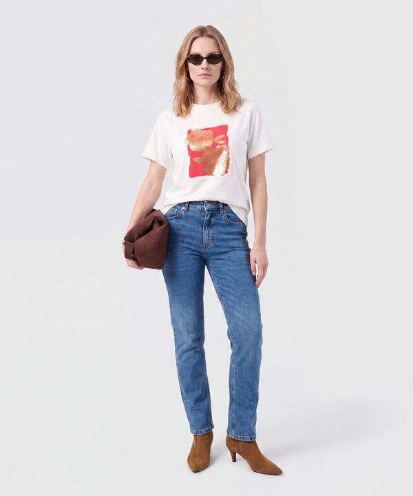 Camiseta B&aacute;sica Con Estampado Metalizado Para Mujer