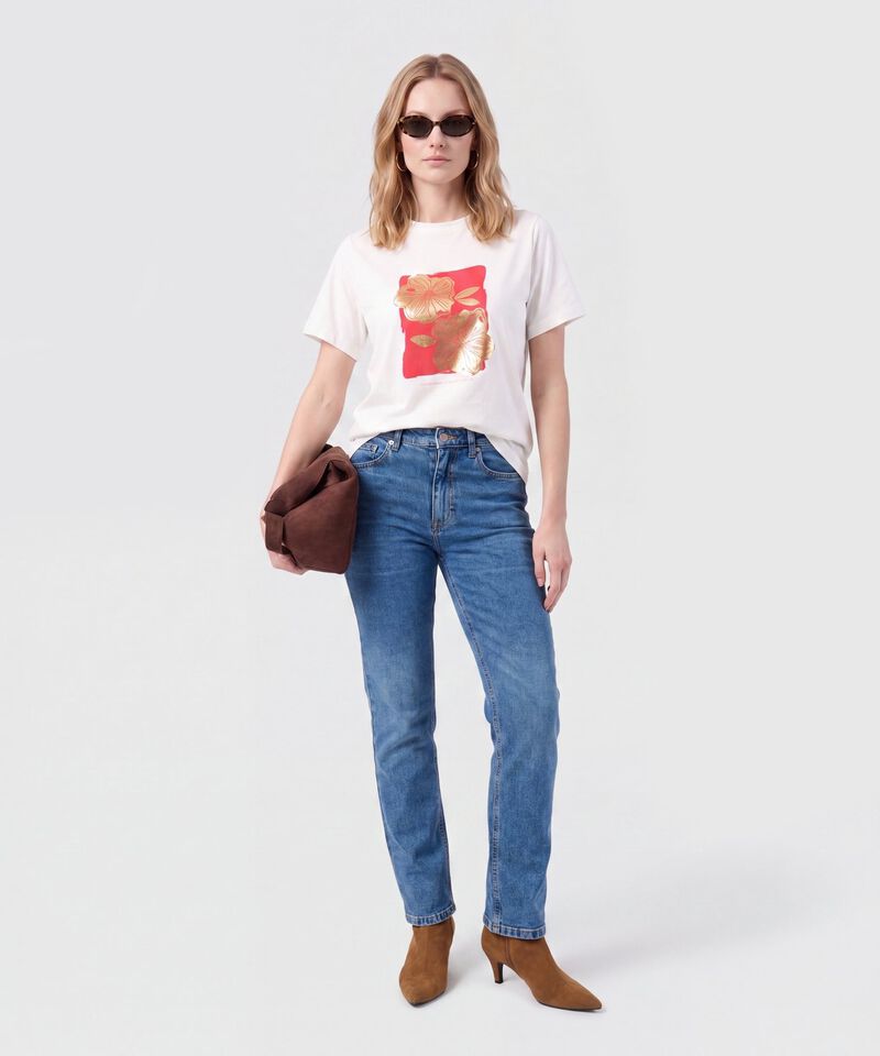 Camiseta B&aacute;sica Con Estampado Metalizado Para Mujer