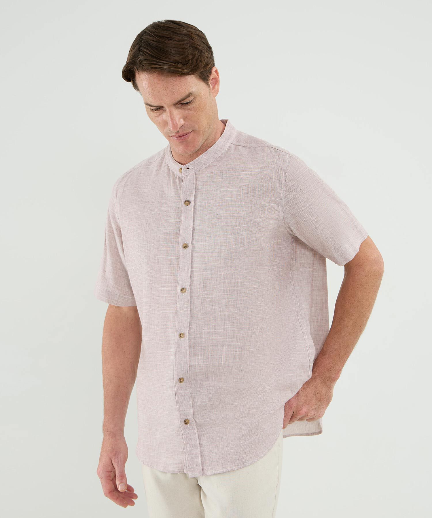 Camisa Manga Corta Cuello Neru Lino Para Hombre