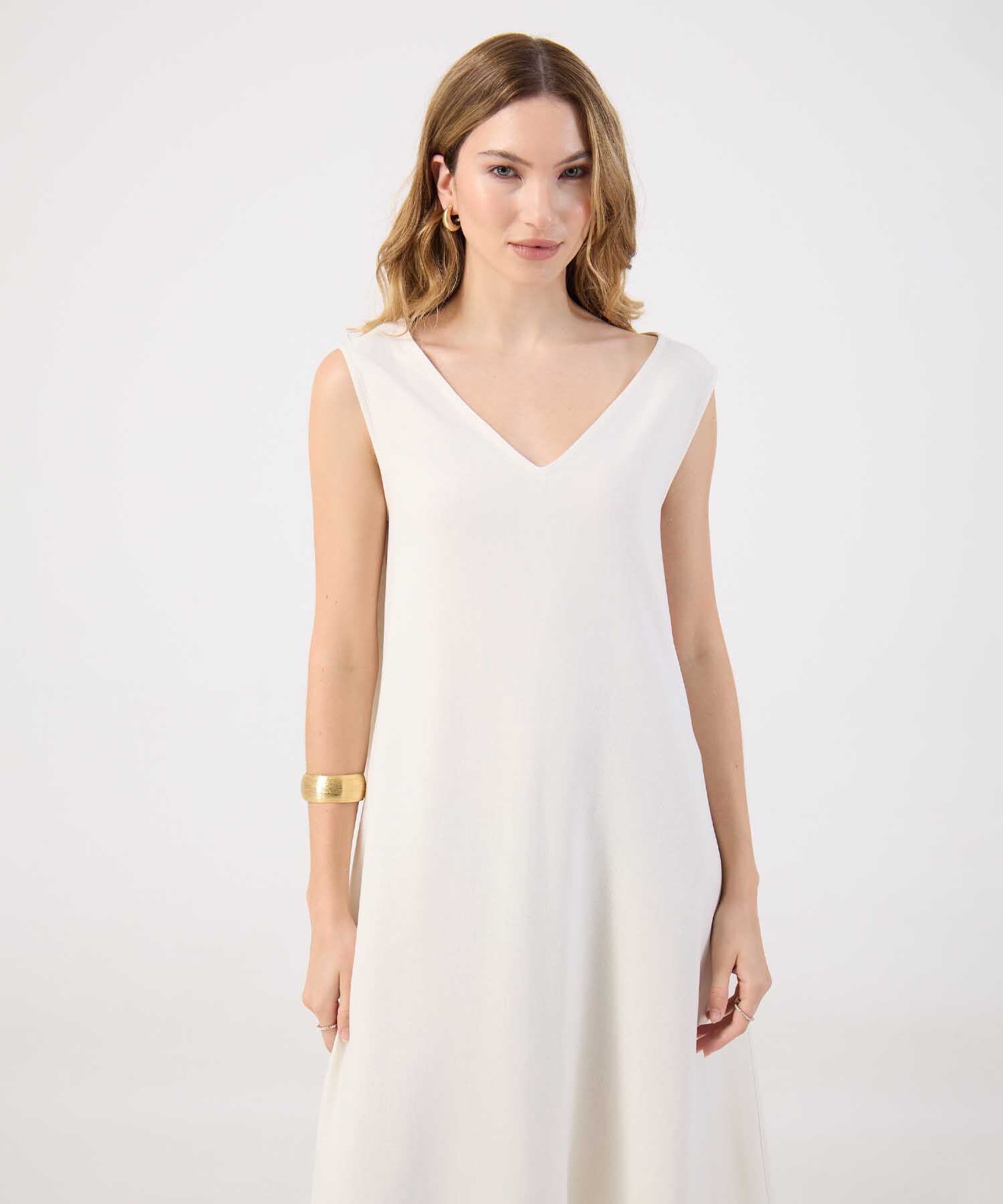 Vestido Corto Liso Mujer Escote V Sin Mangas