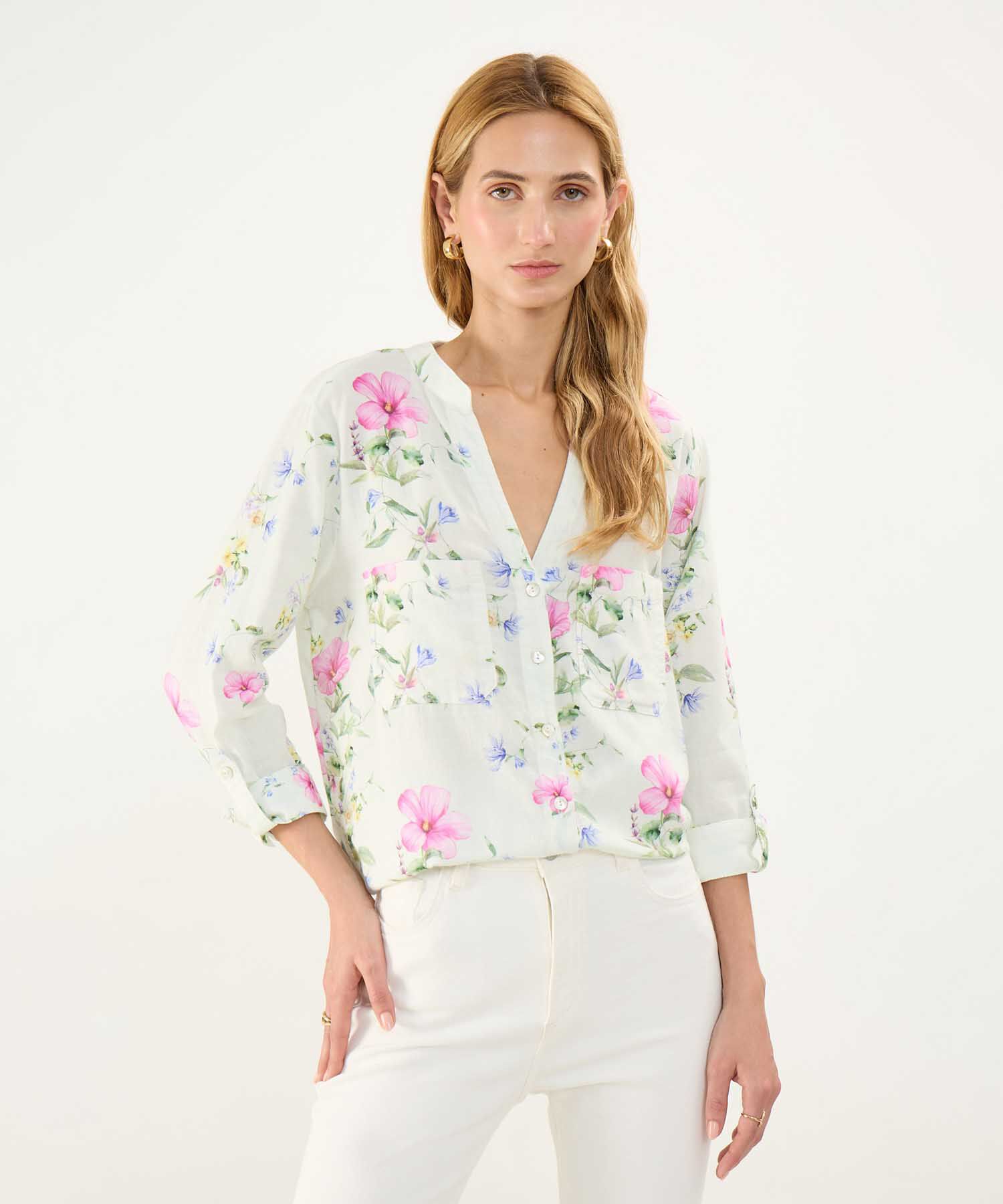 Blusa Estampada en Efecto Lino