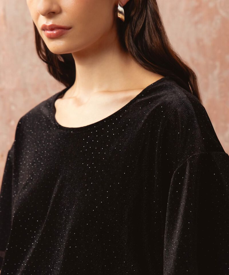 Blusa Para Mujer Con Brillos Suaves Escote Redondo