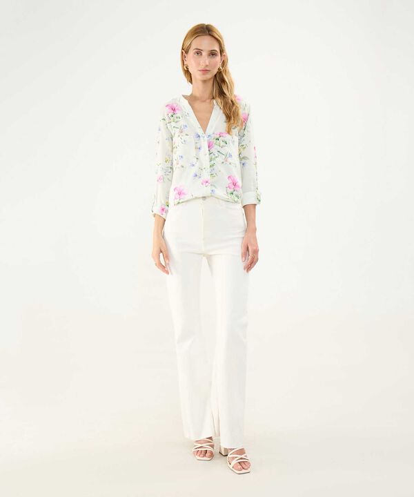 Blusa Estampada en Efecto Lino