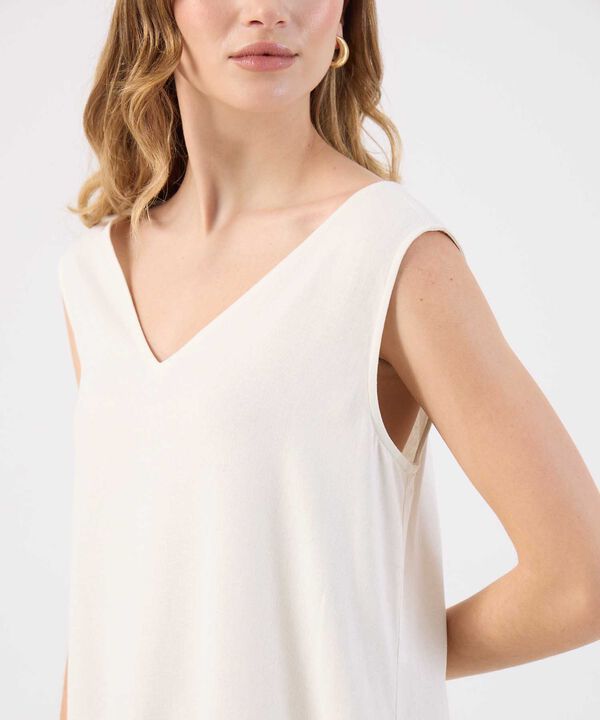 Vestido Corto Liso Mujer Escote V Sin Mangas